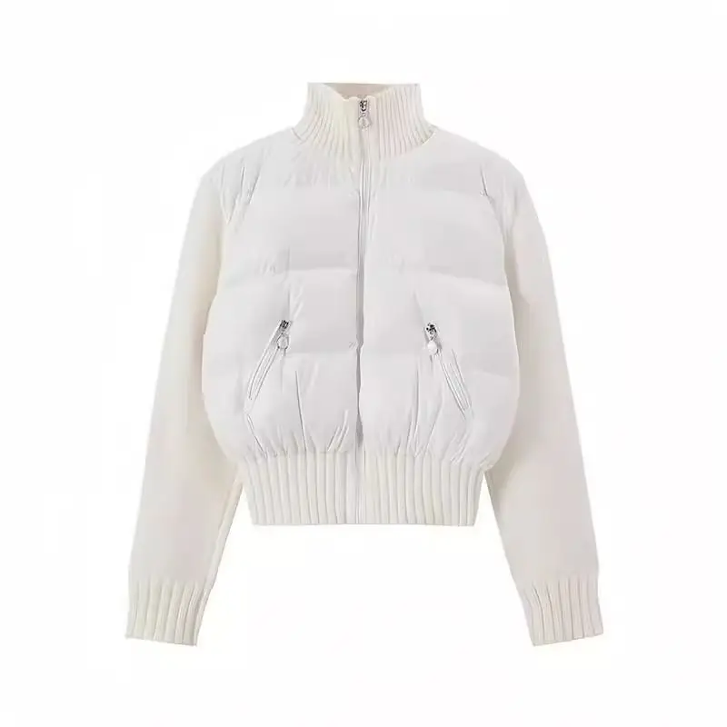 Giacca imbottita Parka da donna Maniche lavorate a maglia impiombate Capispalla Colletto rialzato Abiti slim fit Cappotti ispessiti Abbigliamento femminile