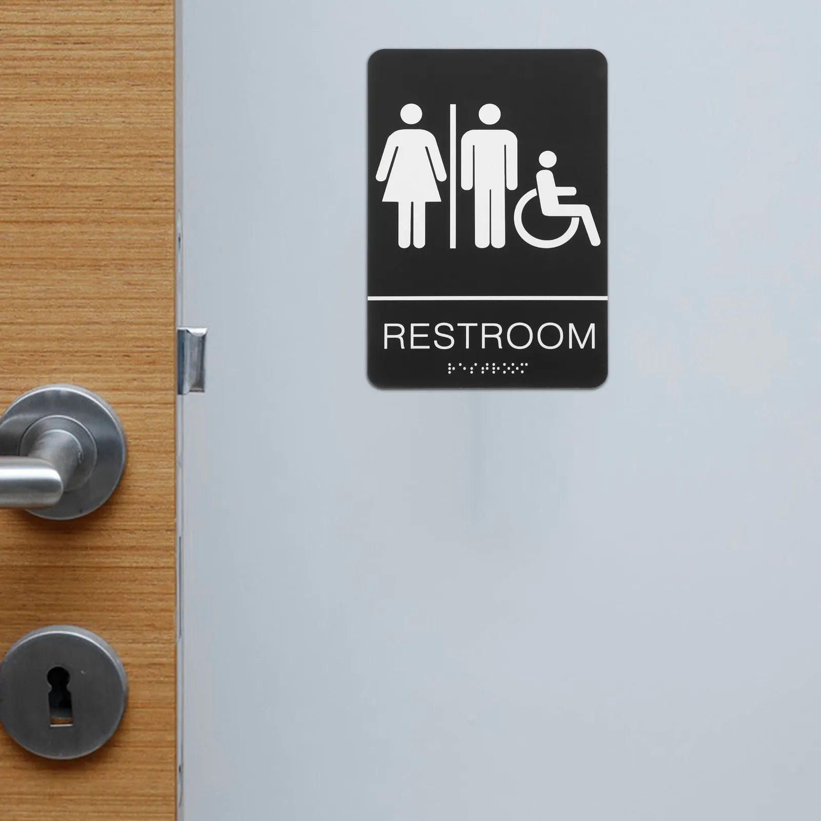 Acrylic Bathroom Sign Self-Adhesive Unisex Restroom Signboard Wheelchair Accessible Toilet Sign for Office Business Use