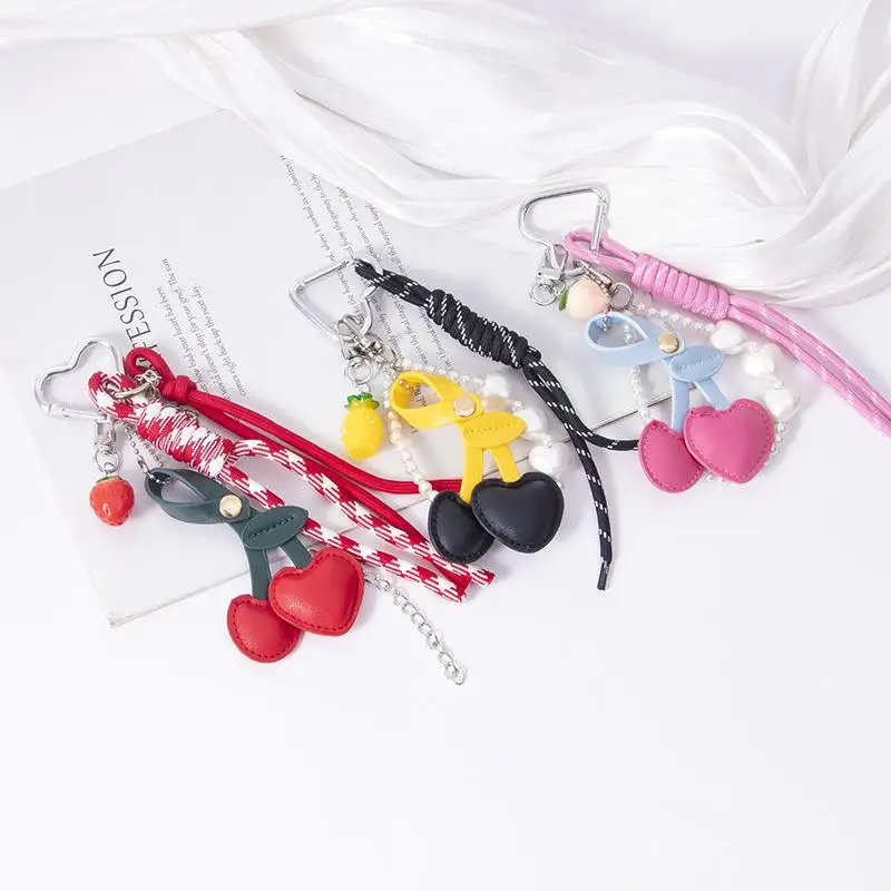 

Fun Resin Fruit Key Pearl Chain Series Leather Cherry Bag Pendant Fashion Backpack Accessories