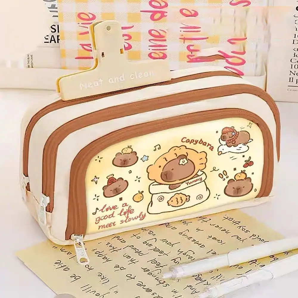 High Quality Capybara Pen Bag Large Capacity Multi-functional Pencil Case Cartoon Three Layers Stationery Storage Pouch Student