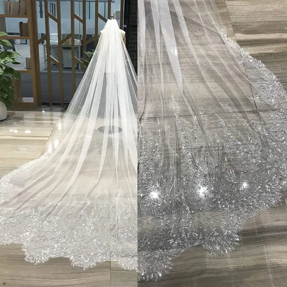 

Graceful Bridal Veils Women One-Layer Beading Appliques Lace Edge Chapel Veil Bride Complementos Velo De Novia Customized