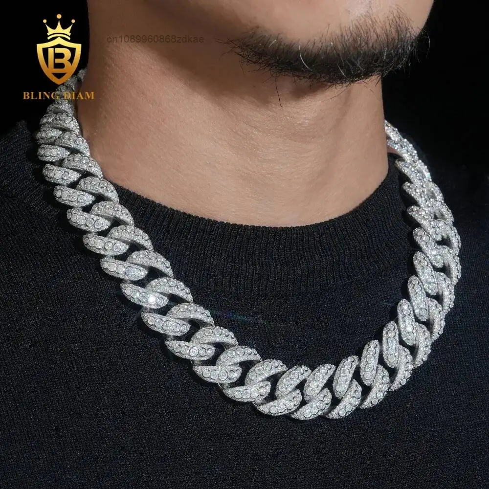 Fashion Hot Sale 20mm Moissanite Cuban Link Chain Hip Hop Men 925 Sliver VVS Diamond Moissanite Cuban Chain..