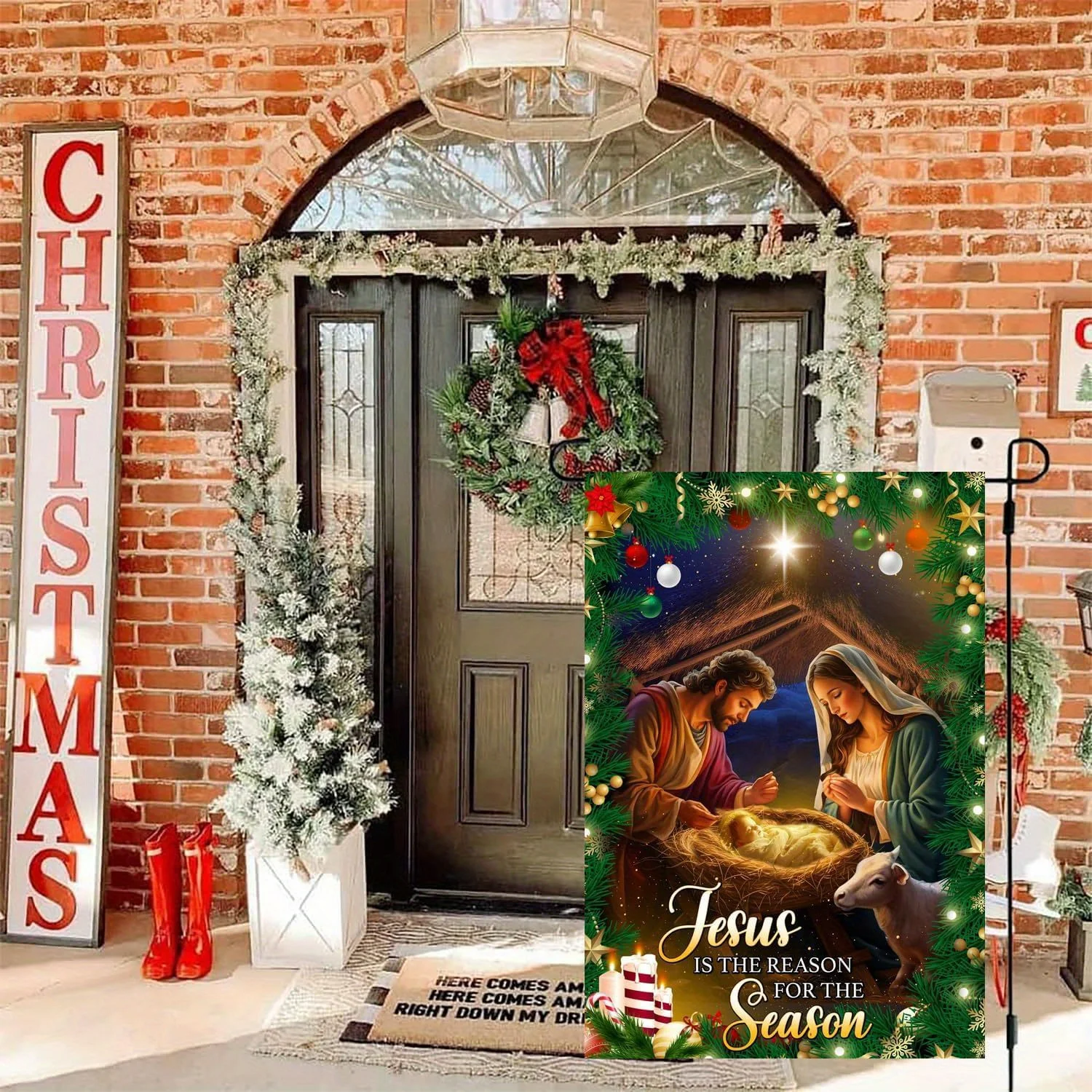 Christmas Garden Flag Jesus is The Reason for The Season Christmas Flag Christian Religious Nativity Flag