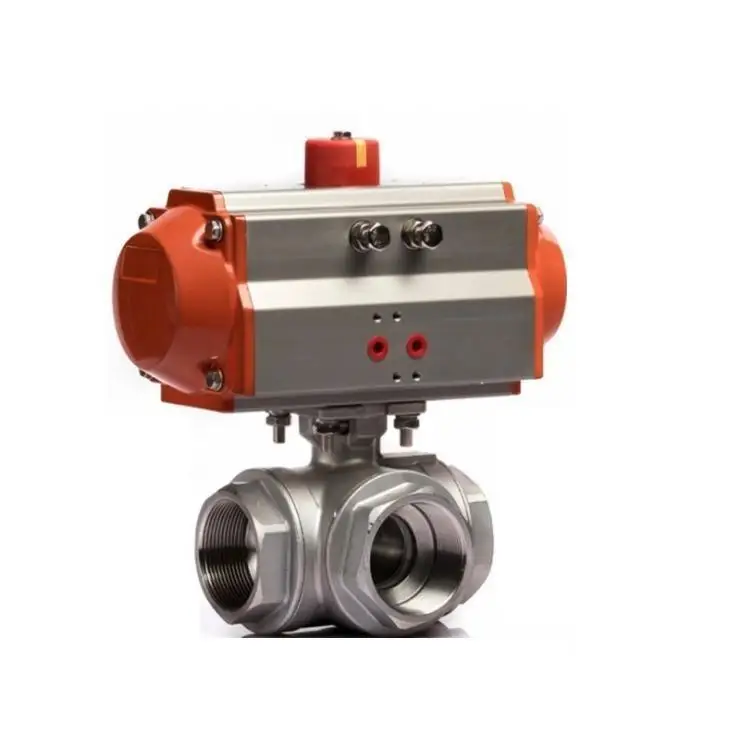 DN40 3 Way Three Piece High Platform Pneumatic Ball Valve 304 Stainless steel Q611F-16P