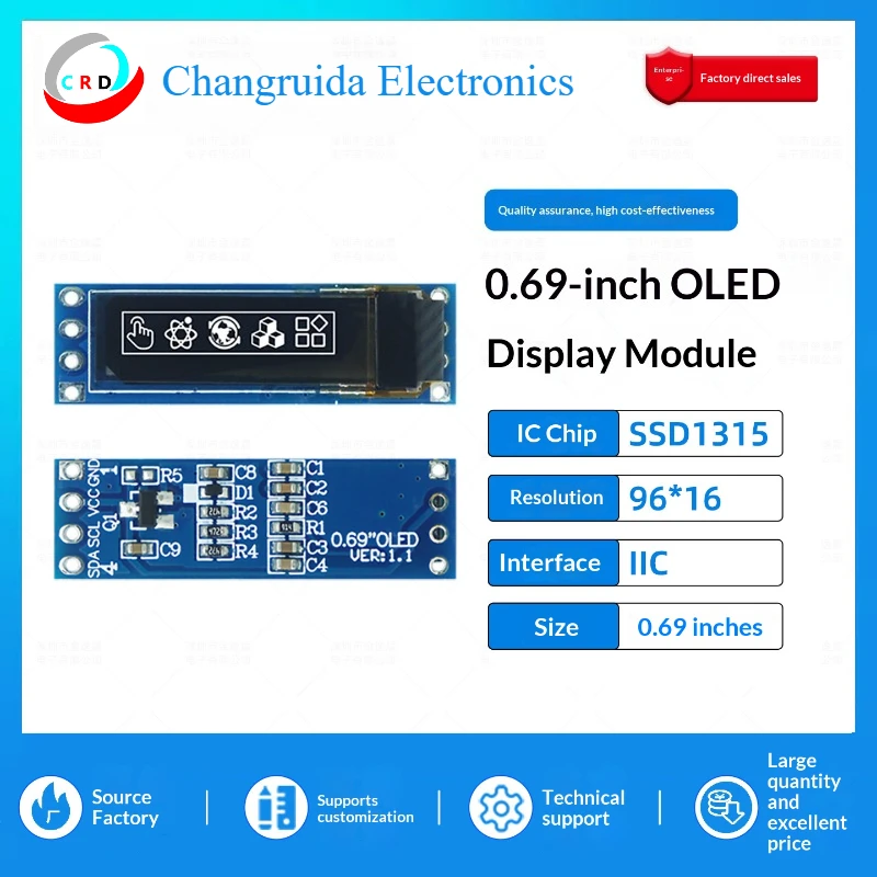0.69-inch OLED LCD screen SSD1315 small  96x16 display module 4-pin monochrome  IIC