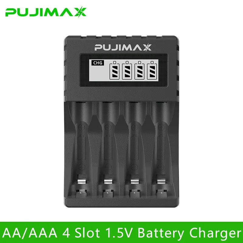 PUJIMAX 1.5V AA AAA Li-ion Rechargeable Lithium Batteries Smart LCD Battery Charger For Alarm Clock Remote Control