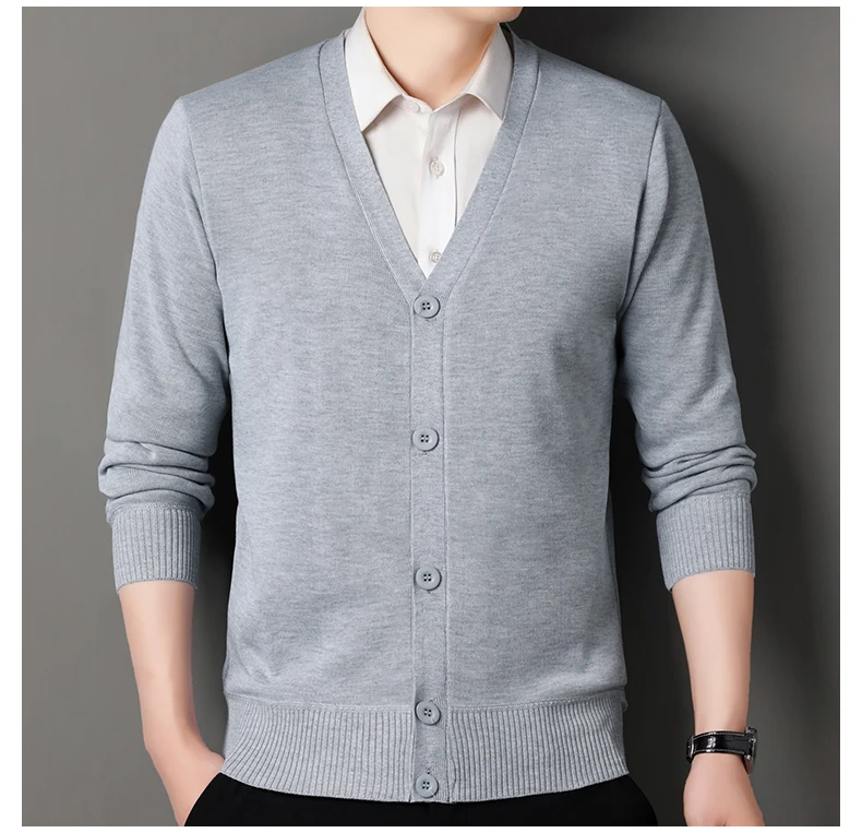Herren Herbst Kleidung Fleece Strickjacke Jacke Gestrickte Pullover Outwear V-ausschnitt Mode Strickjacken Warme männer Top – Detail 14
