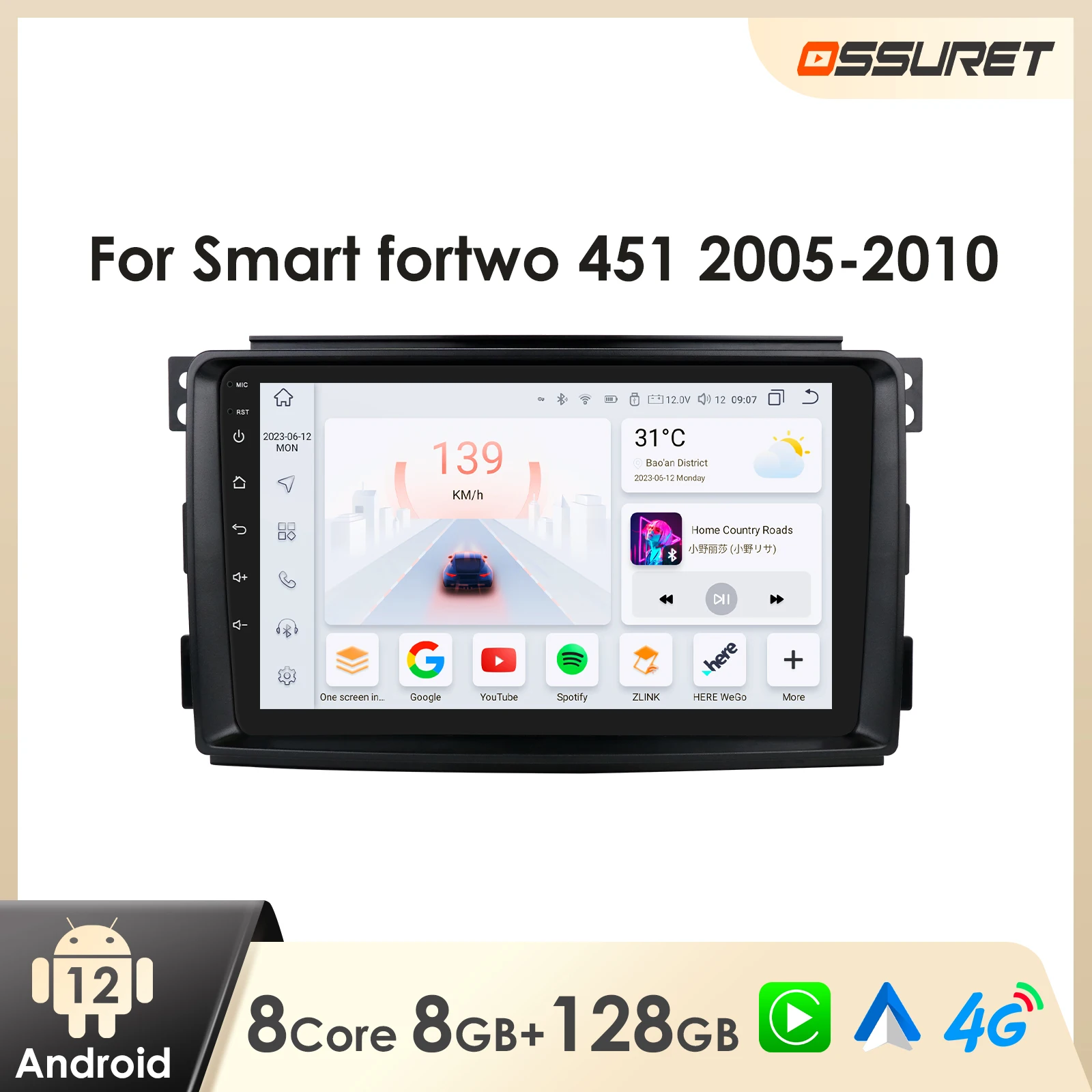 Android Car Radio for Smart Fortwo 451 2005 - 2010 Car Stereo Multimedia Android Auto Carplay 7862 Intelligent Screen Player