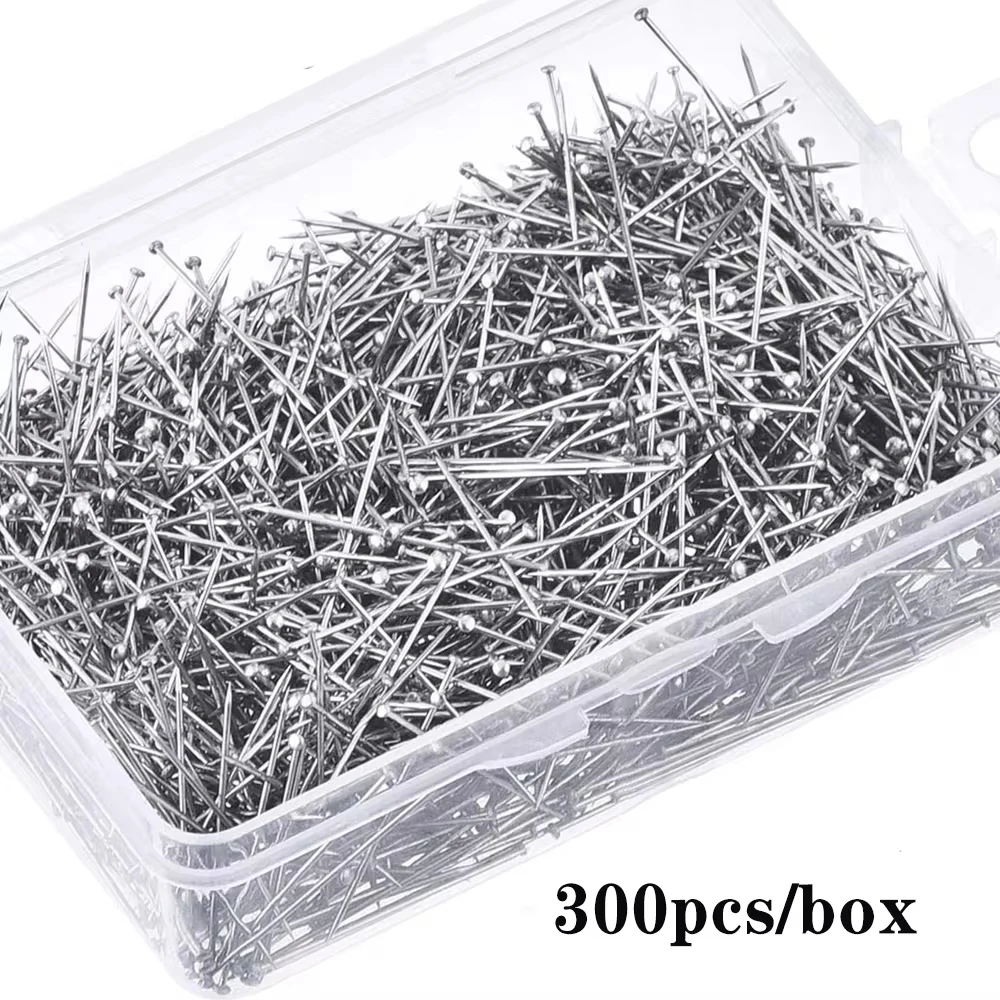 300Pcs/Box 35mm Stainless Steel Sewing Pins Dressmaker Straight Quilting Pins Fine Satin Head Pins Jewelry Making Sewing Tools