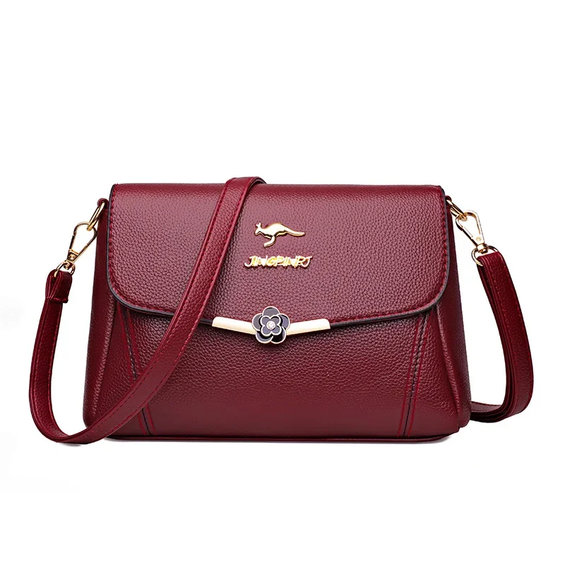 2024 New Soft Leather Women\'s Messenger Bag Versatile Large Capacity Single Shoulder Crossbody Bag Middle-aged Mother Handbag