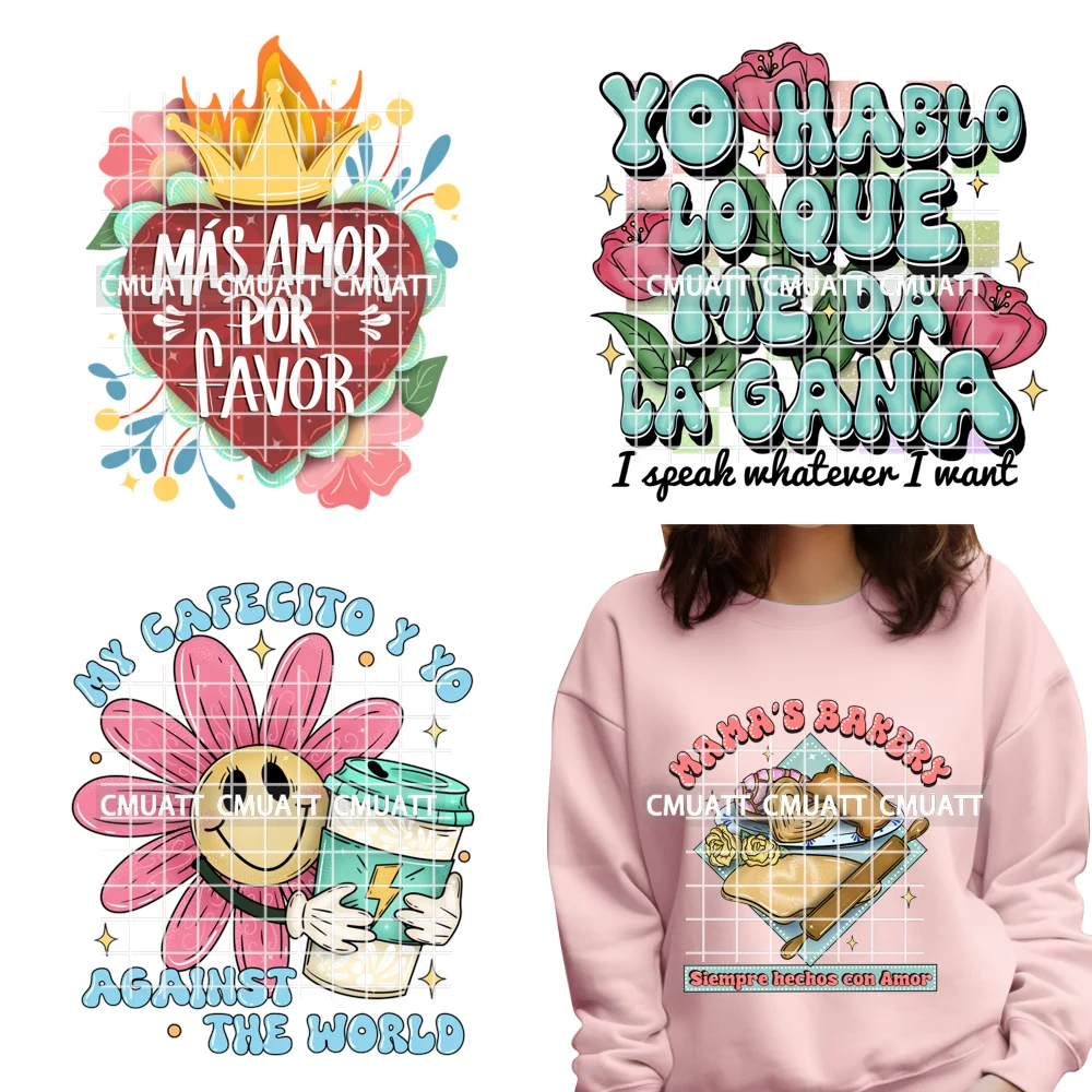 

Мексиканский позитивный Self-Love Cafecito Latina Amor Propio Era, перевернутый утюг на DTF, переводные наклейки, сделай сам, готовые к наклеиванию одежды