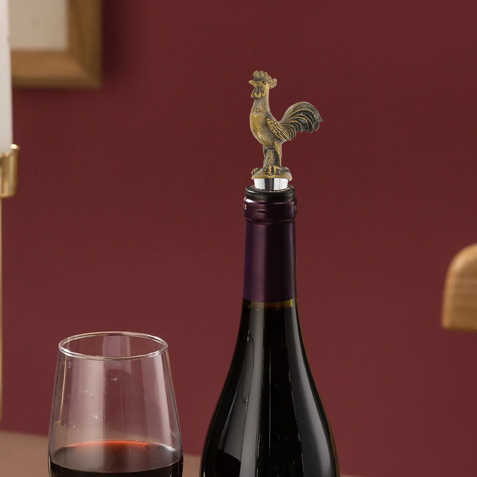 Rooster Bottle Stopper Metal Wine Saver Stopper Decorative Animal Wine Plug Vacuum Sealer for Holiday Gathering Christmas Party