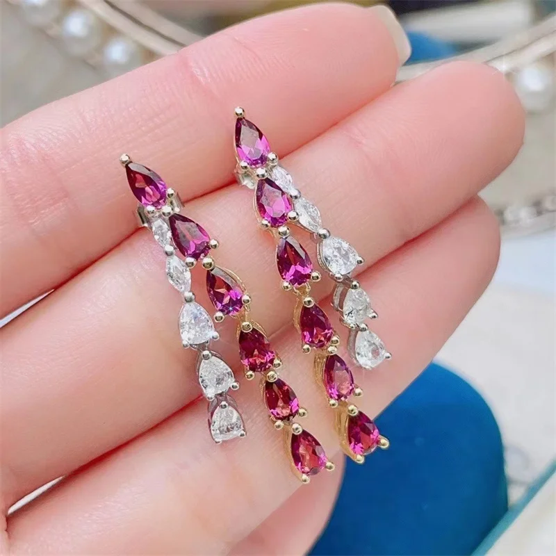 New Natural Garnet Real 925 Sterling Silver Earrings for Women, Luxurious Atmosphere, Wedding Accessories, Customizable