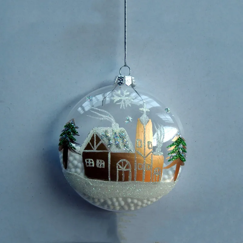 

12pcs/pack Width=10cm Middle Size Oblate Shaped Glass Ball Christmas Day Decoration Hand Paintinh Hanging Globe Tree Pendant