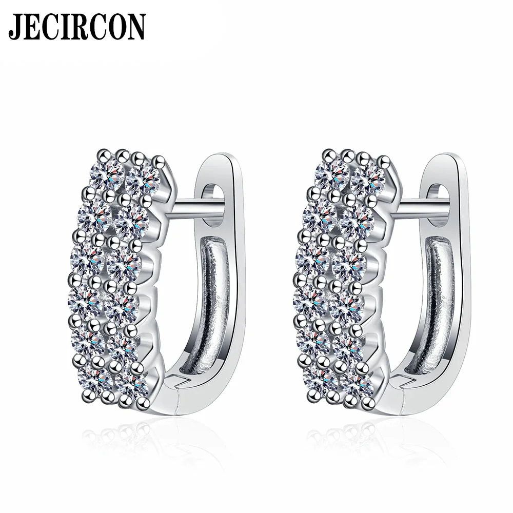 

JECIRCON S925 Sterling Silver Moissanite Hoop Earrings for Women Double Row Full Moissanite Ear Buckle Simple Everyday Versatile