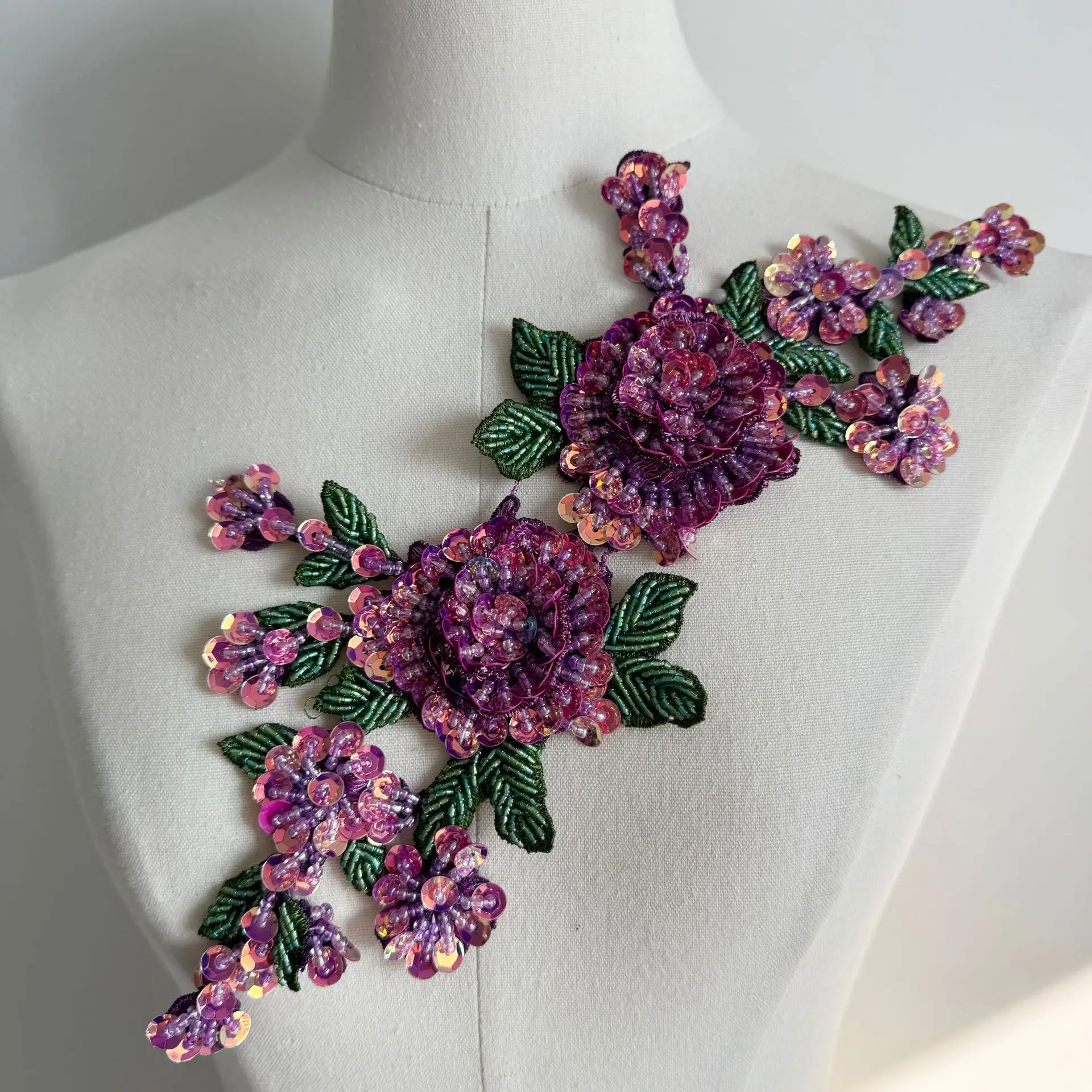 Colorful three-dimensional hand-sewn embroidered collar floral patch patch auxiliary material