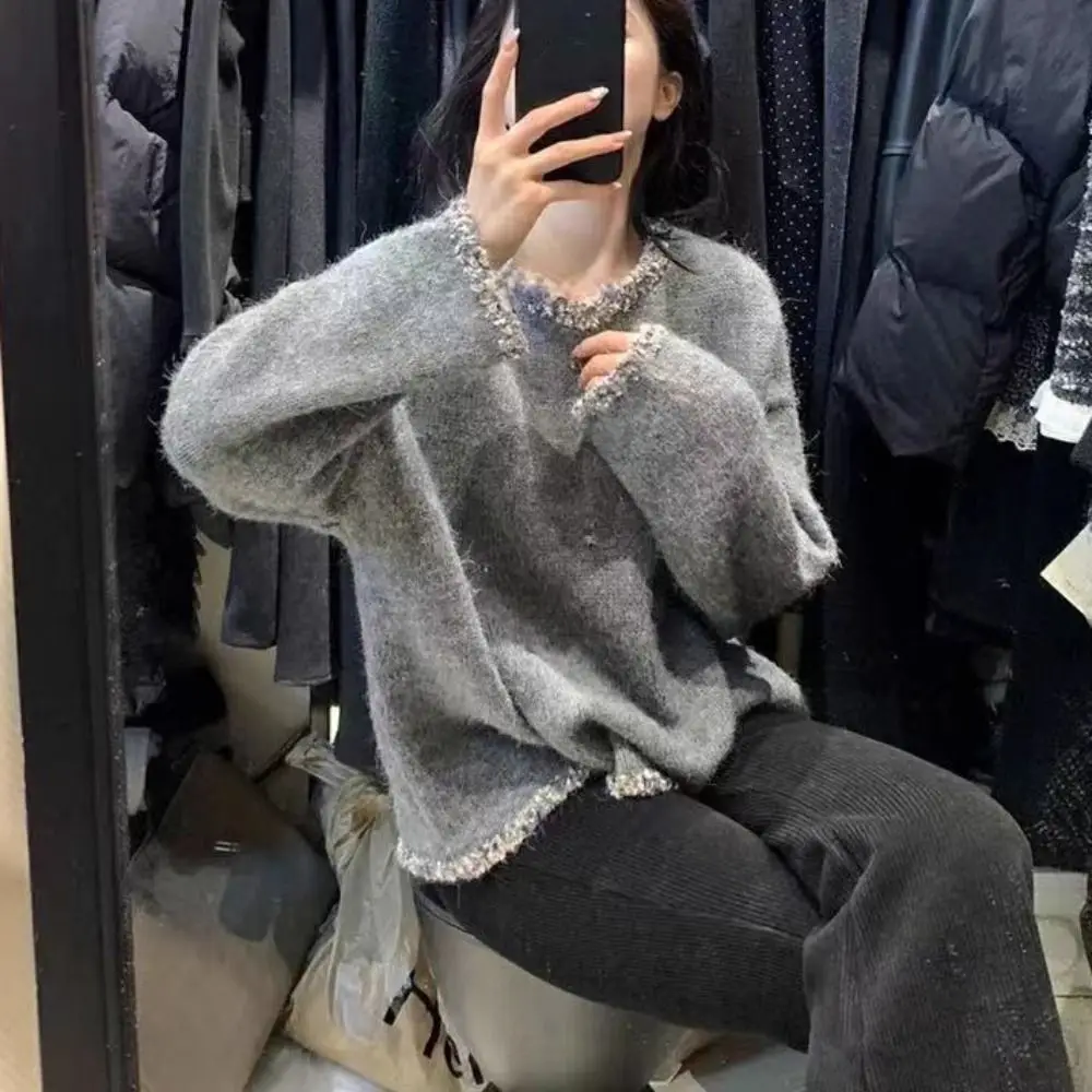 

Loose Long Sleeved Knitwear Bottoming Shirt Pullover Shiny Thread Sweater Top Spring Autumn Winter Knitted Top for Women Women