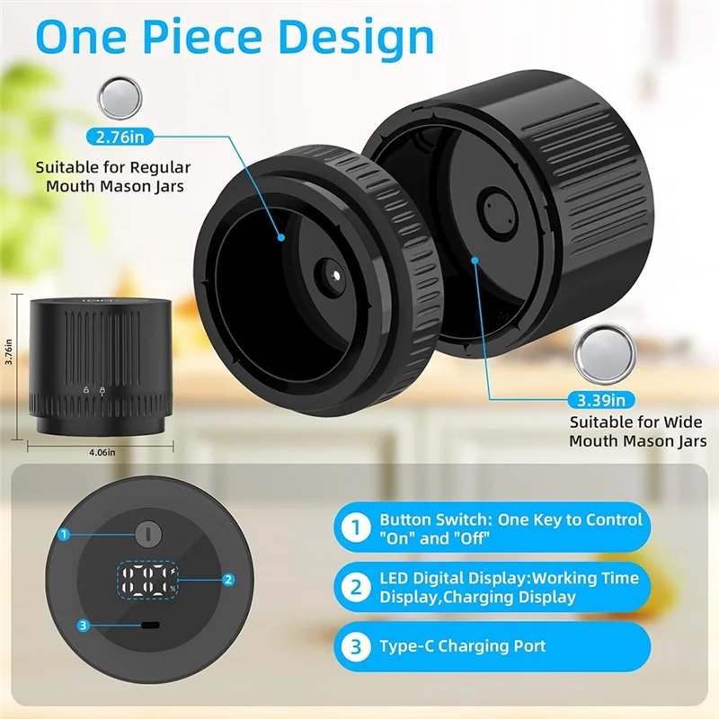 B13C Electric Rechargeable Ball Jar Sealer For Mason Jars, Vacuum Sealing Kit Fits For Regular Mouth& Wide Mouth