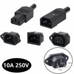 IEC320 10A 250V Black Male female docking Plug Connector Rewireable C13 C14 Plug Rewirable Power Konektor 3 Pin AC Socket