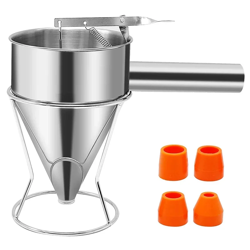 Pancake Batter Dispenser, Multi-Caliber Stainless Steel Funnel Cake Dispenser with Stand, for Pancakes, Cupcakes & Baked Goods