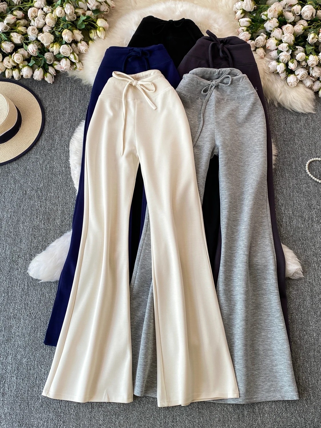 

Minimalist Style High Waist Bell Bottom Pants Women's Small Size Waist Emphasizing Slim Fit Trousers Korean Style Casual Pants