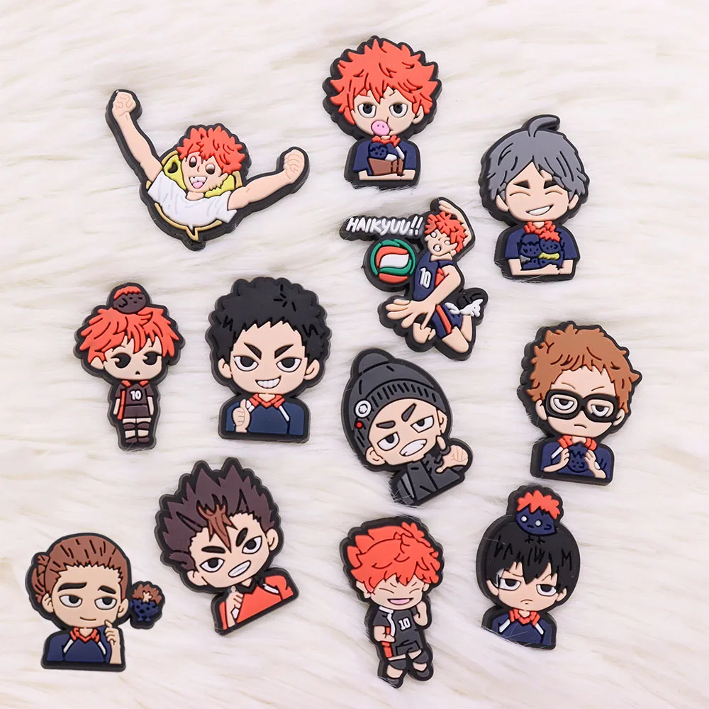 1-12Pcs Haikyuu Sports Japan Anime Volleyball PVC Shoes Charms Shoe Decorations DIY Wristbands Kids Boys Party Gift