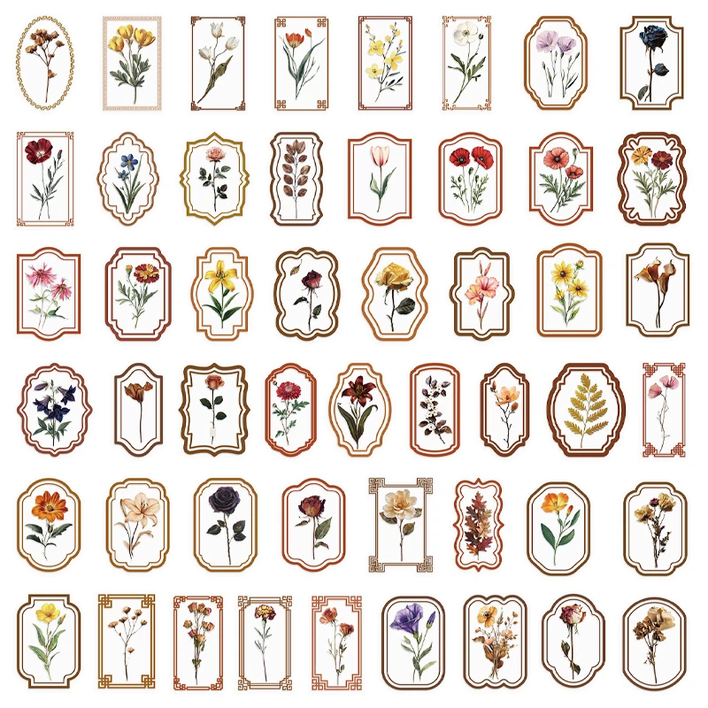 50 قطعة من ملصقات النباتات الشفافة خمر PET شفافة الشارات الزخرفية DIY بها بنفسك سكرابوكينغ الحرف ألبوم دفتر الهاتف #4