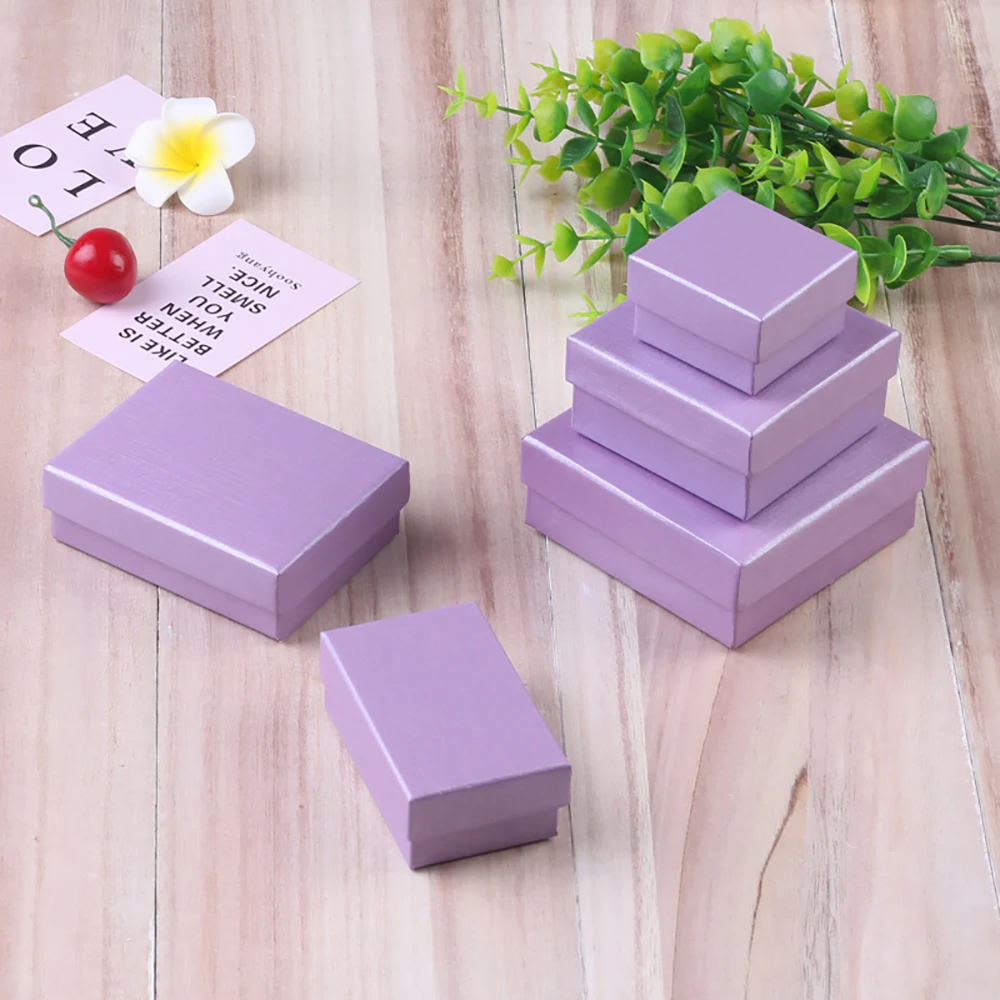 12pcs Purple Bulk Cardboard Jewelry Gift Box Ring Necklace Bracelet Earring Packaging Boxes With Sponge Inside Dust Storage Case