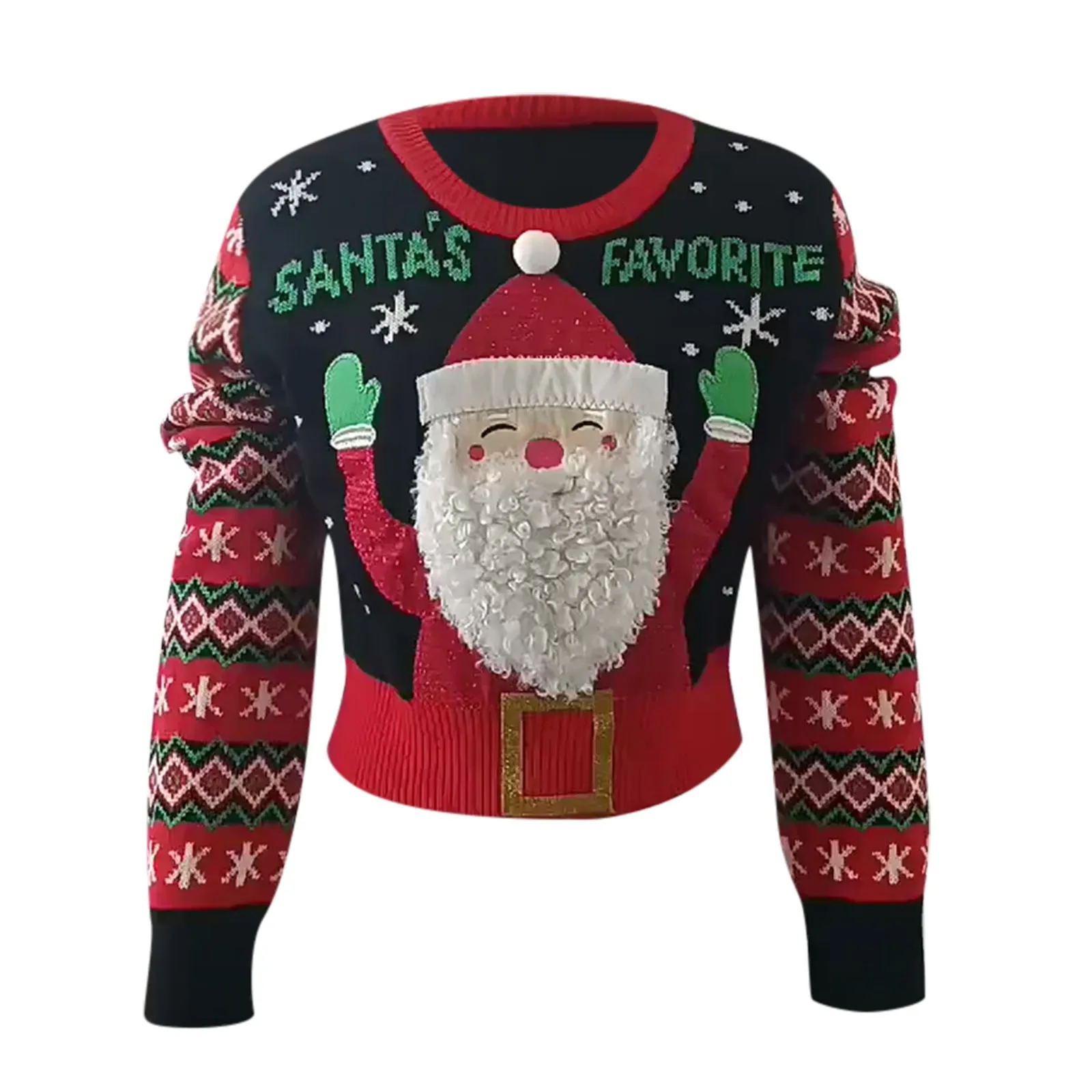 Autumn Winter Santa Embroidered Sweater for Women European And American Women's Cute Pullover Short Christmas Soft Sweater