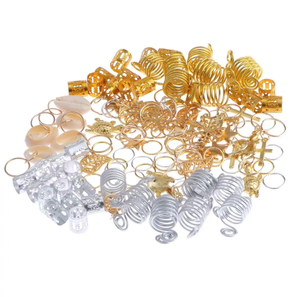 120Pcs Mixed Beads Pendant Charms, Cuffs Beads s, Braiding Hair Decorations for Women Girls Men