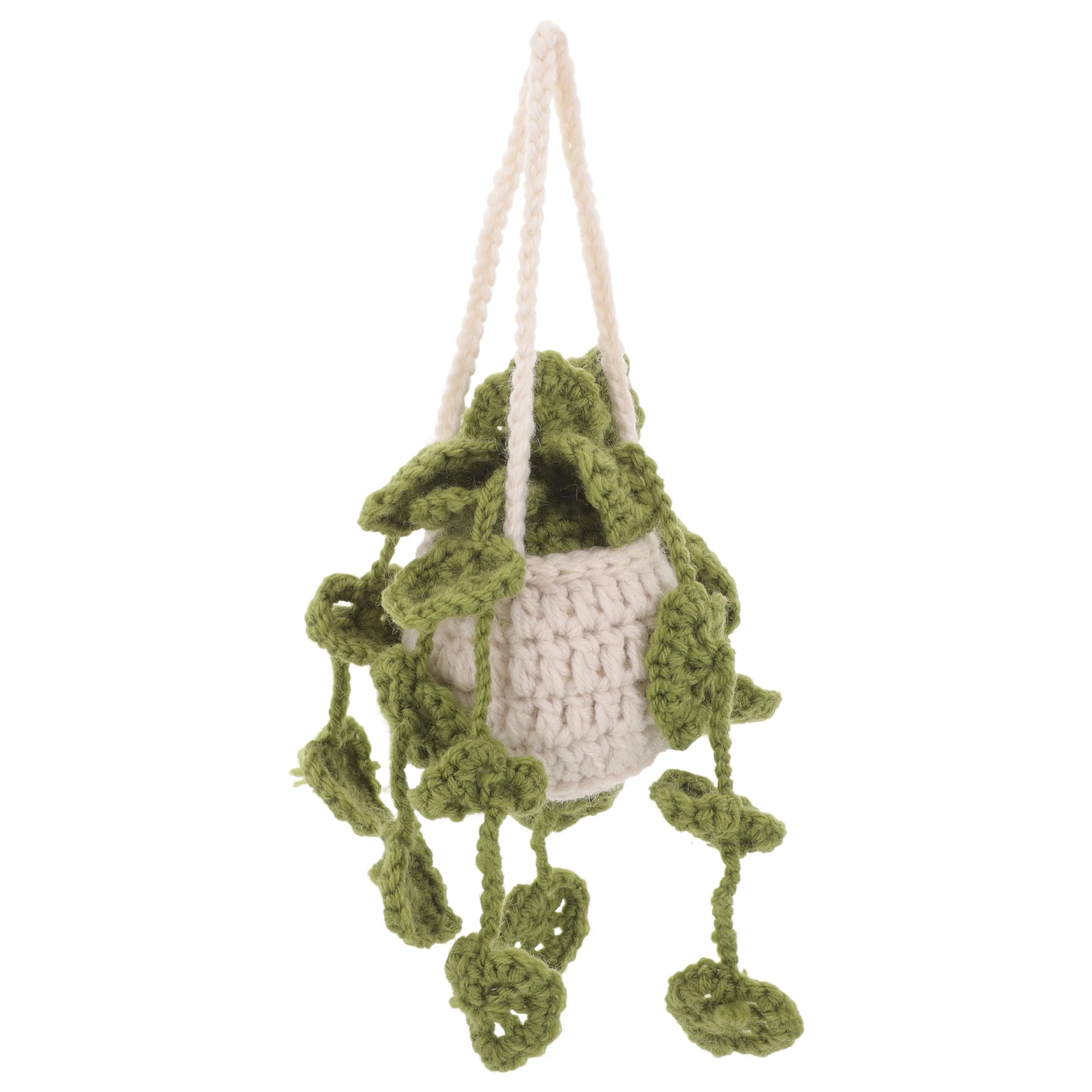 

naments Basket Green Leaf Crochet Crochet Hanging Car nament Hanging Decor Rearview Mirror Pendant Car Interior Accessories