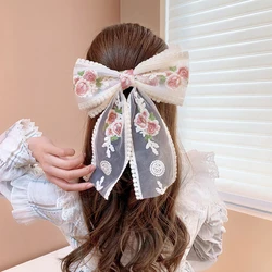 1 Pc Embroidery Bow Lace Hair Clip For Women Girls Elegant Spring Clip Hair Accessories Fashion Big Bow Hair Clip