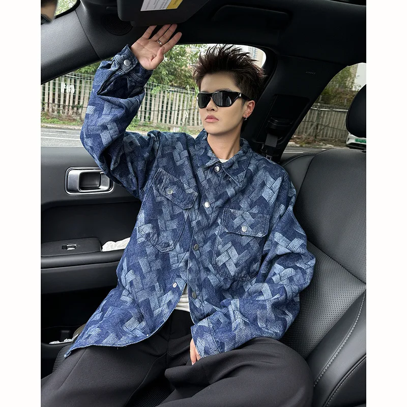 

Spring And Autumn Turn-Down Collar Plus Size Oversized Men'S Fashion Jacquard Shirt-Style Loose Fit Men