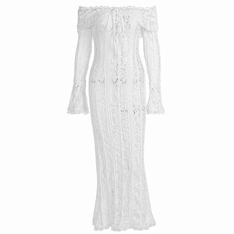 Pullover Bell Sleeve Gown High Waist Streetwear with Edgy Street Slim Fit Party Dress Autumn Flared Sleeve Long Dress for Women