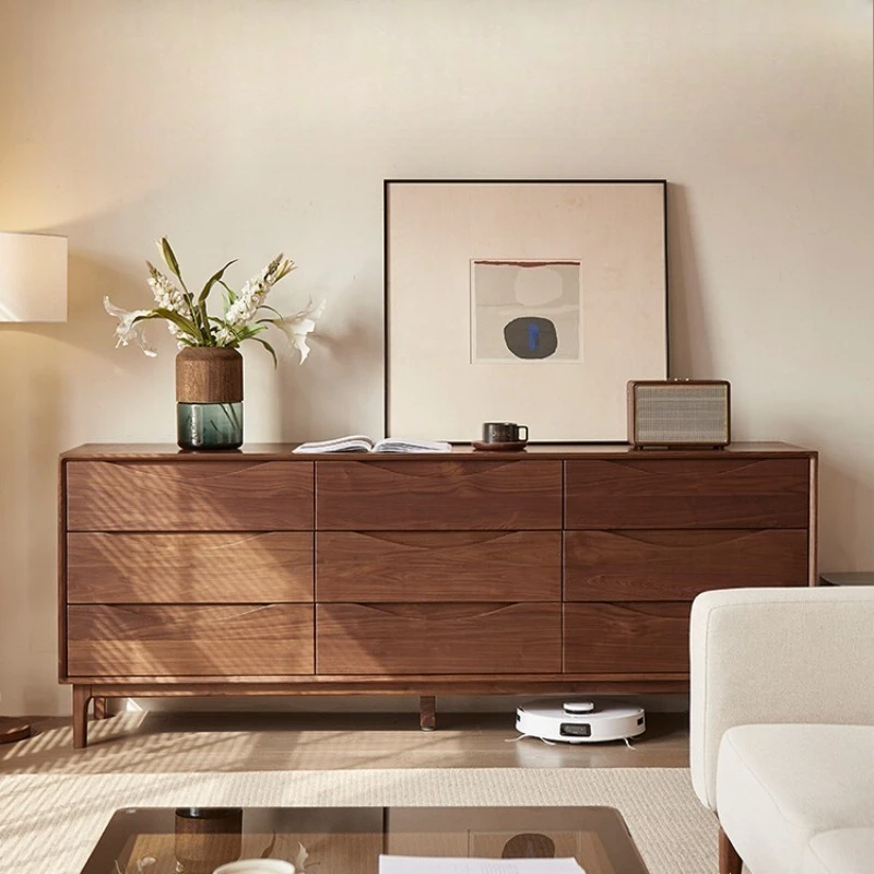 Solid wood nine-chest cabinet, Nordic North American black walnut bedroom drawer cabinet, all log living room storage side cabi