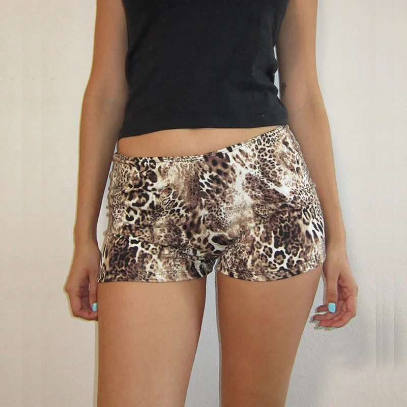 IAMHOTTY Vintage Leopard Print Crop Top and Shorts Two Piece Set for Holiday Party Sexy Contrast Lace Stitching Matching Suit