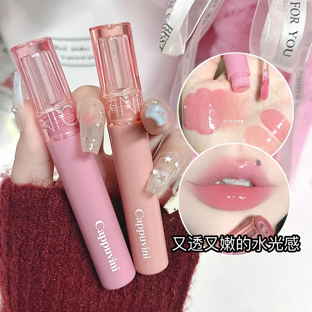 Suco Cappuvini Jelly Lip Gloss, Hidratante De Longa Duração, Batom Leve De Água, Batom Gloss Espelho, Maquiagem Acessível, 6 Cores