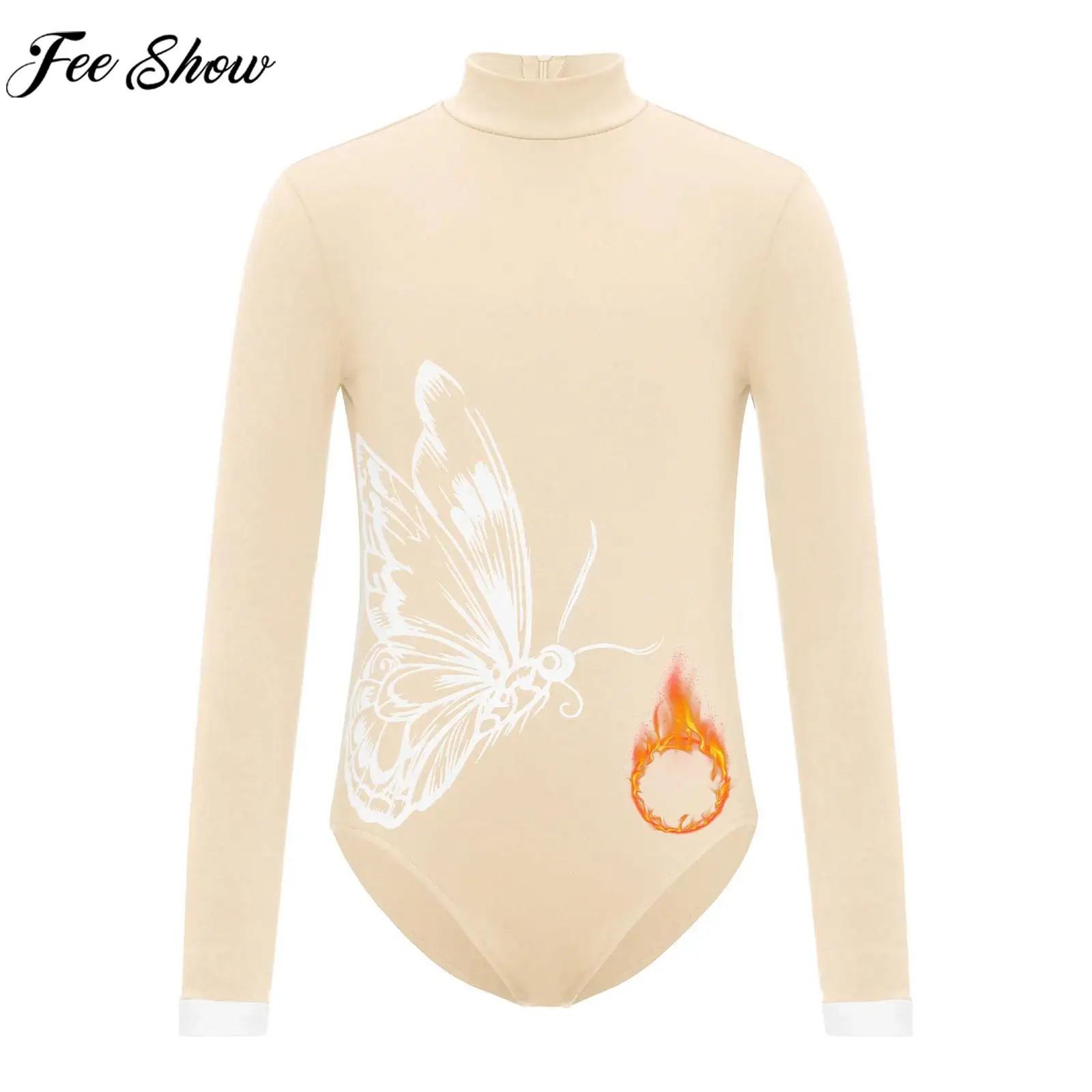 

Детский теплый купальник для балета и танцев на флисовой подкладке для девочек, боди с длинными рукавами и принтом бабочки на молнии для гимнастики, танцевального класса