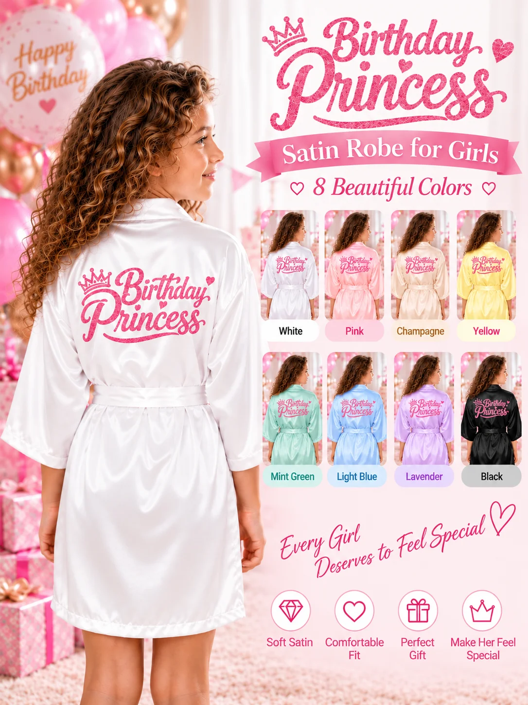Girls' Birthday Princess Pajamas, Japanese Style Robe, Suitable For Birthday Party, Spa Party,Holiday Celebration