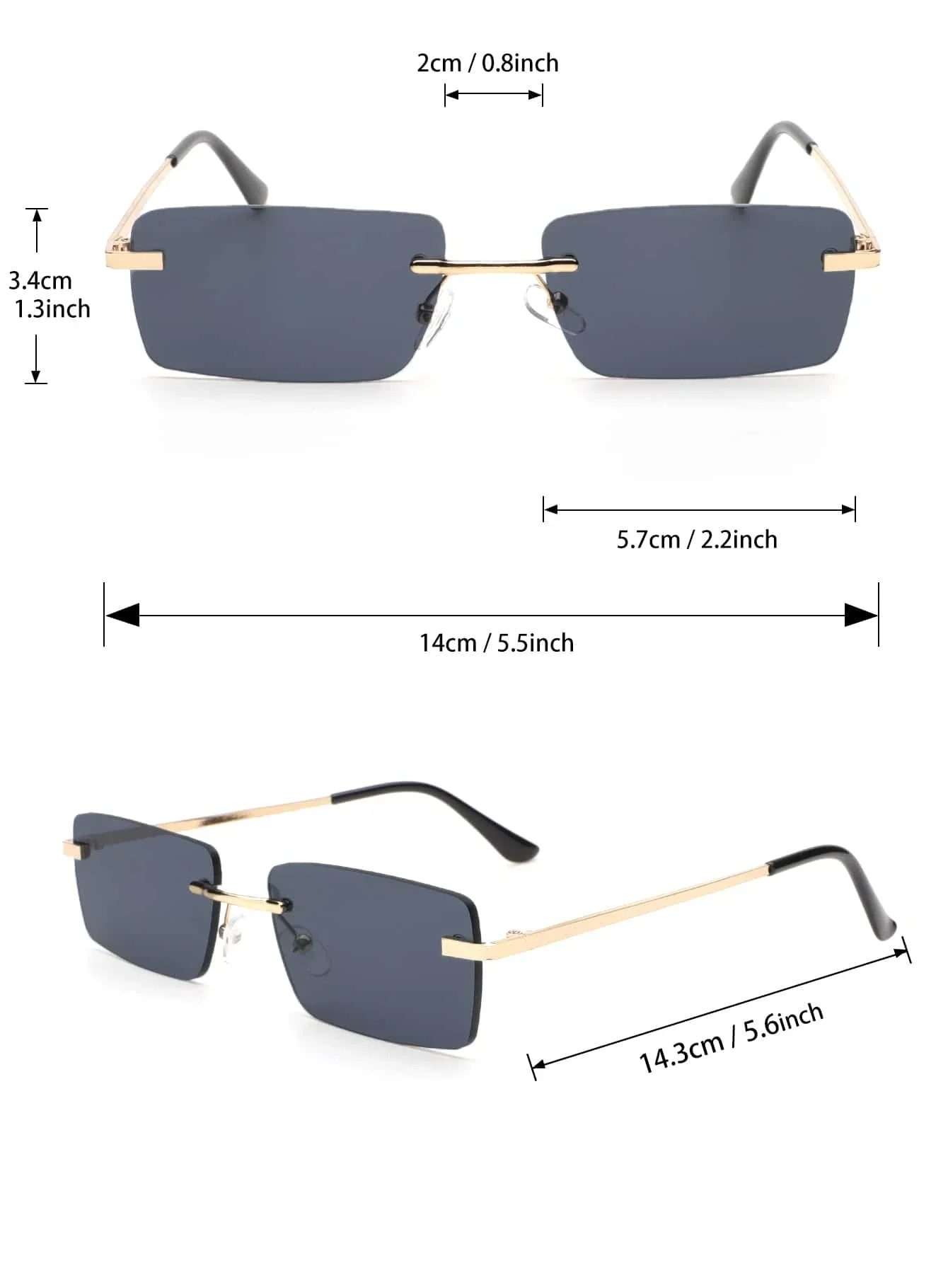 1PC Unisex Metal Square Frame Fashio Rimless Sunglasses For Outdoor Beach Party