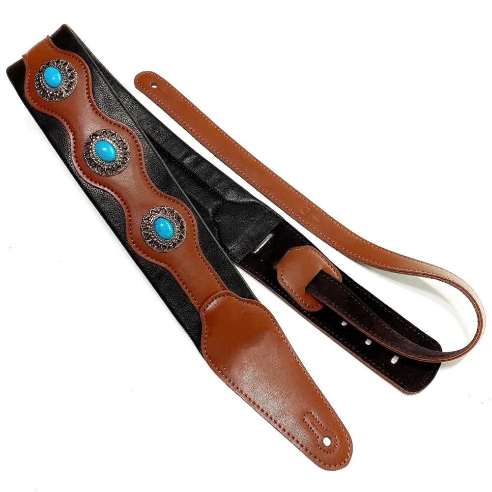 Practical Guitar Strap Ethnic Style Leather Adjustable Acoustic Electric Bass Strap Guitar Belt Guitar Parts Accessories Brown