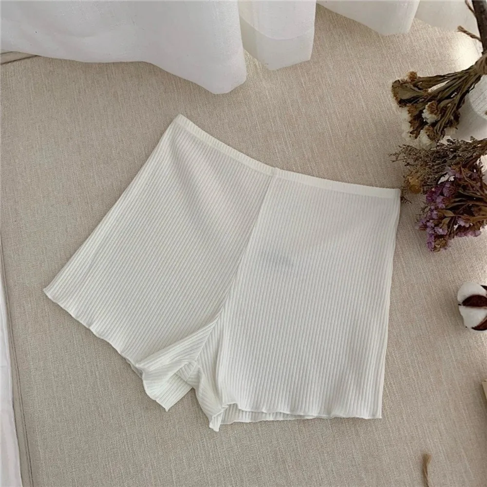

Fashion Cotton Safety Short Pants Elastic Ribbed Ice Silk Panties Breathable Casual Petticoat Underpants Under Skirt