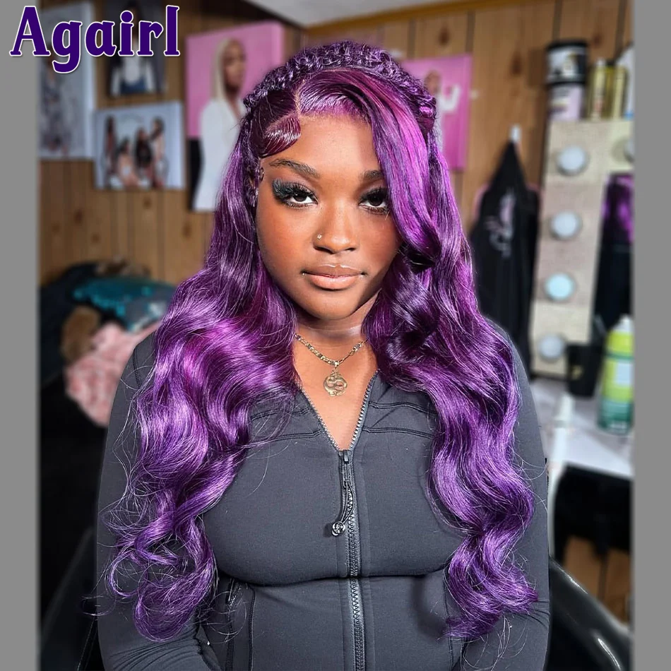 

30 32 Inch 13X6 13X4 Body Wave Lace Frontal Wig Brazilian 100% Human Hair Wigs PrePlucked For Women Violet Color 6X4 Closure Wig