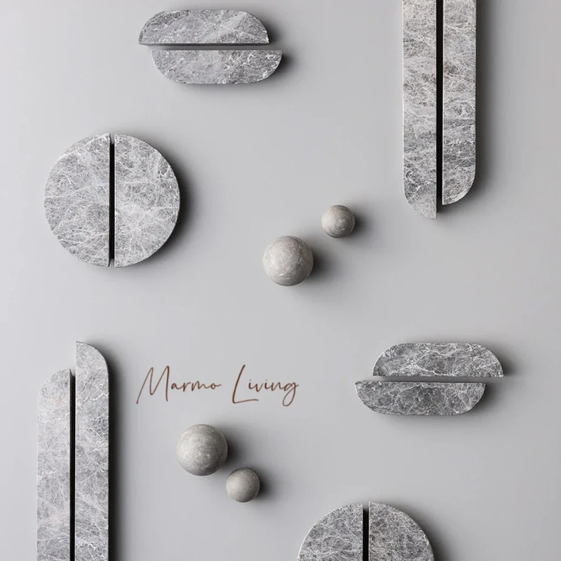 

100% natural marble French silent wind drawer wardrobe handle high-end villa home decoration doorknob