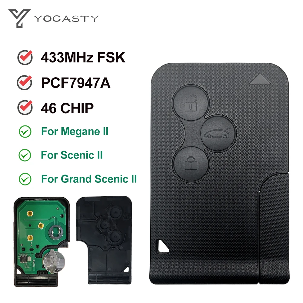 YOCASTY Remote Car Key 433Mhz PCF7947A 46 Chip For 2003 2004 2005 2006 2007 2008 Renault Megane II Scenic II Grand Scenic II