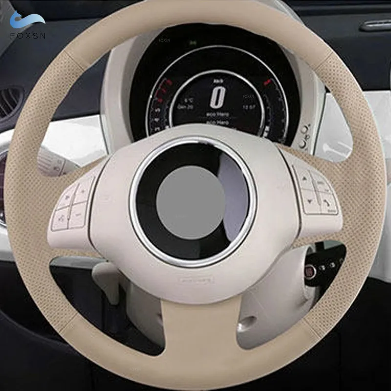 Hand-stitch Perforated Microfiber Leather Car-styling Steering Wheel Cover For Fiat 500 2007-2015 500e 2014-2018 500C 2014-2017