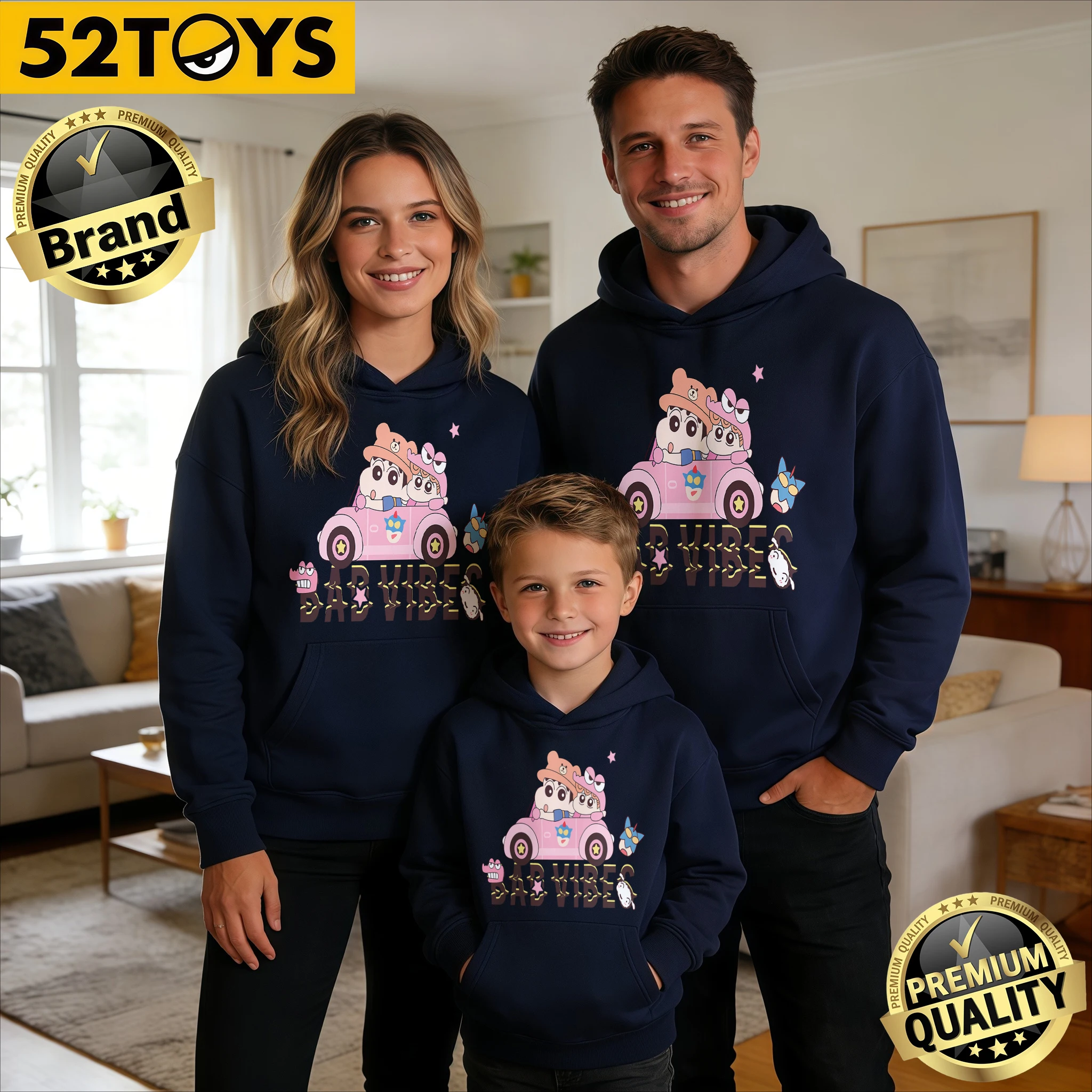 

Модные семейные худи из 100% хлопка с принтом «BAD VIBES» и милым мультяшным автомобилем, коллекция Осень-Зима 2026, высокое качество, свободный крой, повседневный стиль