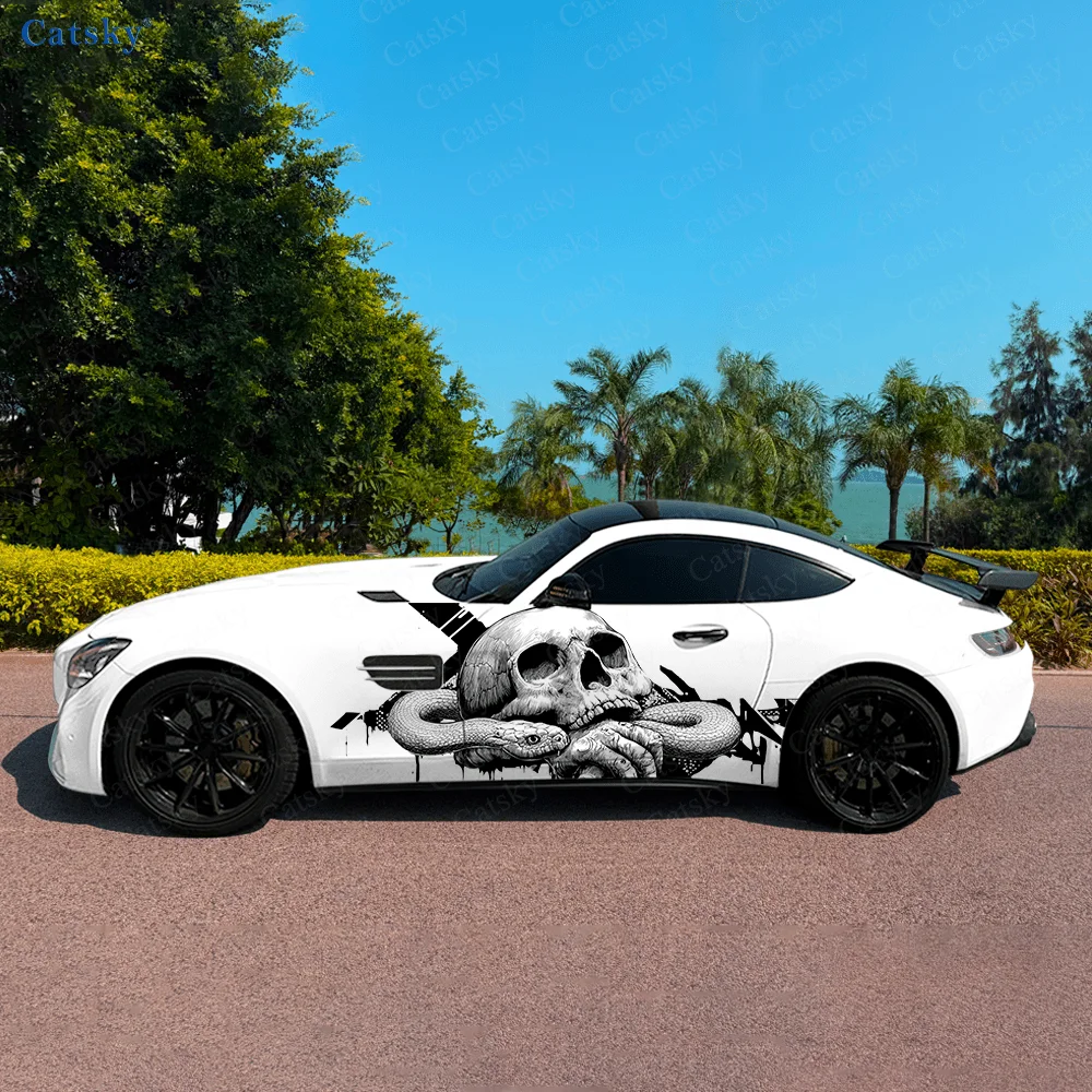 Skull Colorful Snake Car Side Sticker Decoration, PVC Waterproof Scratch Resistant Decal, Car Protection, Auto Accessories Gift
