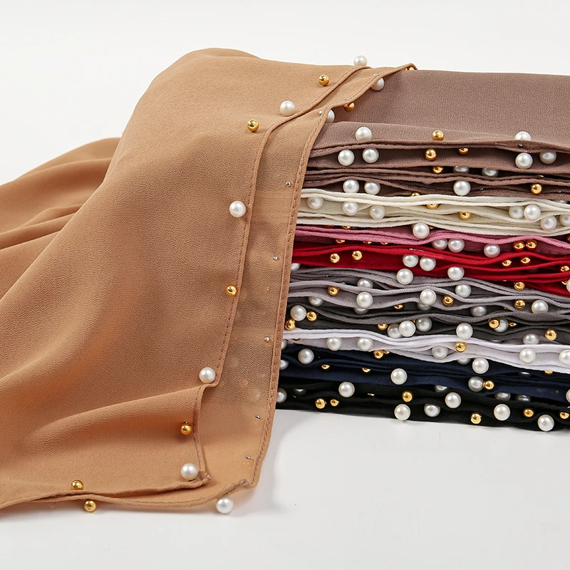 

Мусульманский однотонный шифоновый шарф-хиджаб с пузырьками для женщин, жемчужный хиджаб, шаль, однотонные повязки на голову, женские хиджабы, шарфы, платок, вуаль