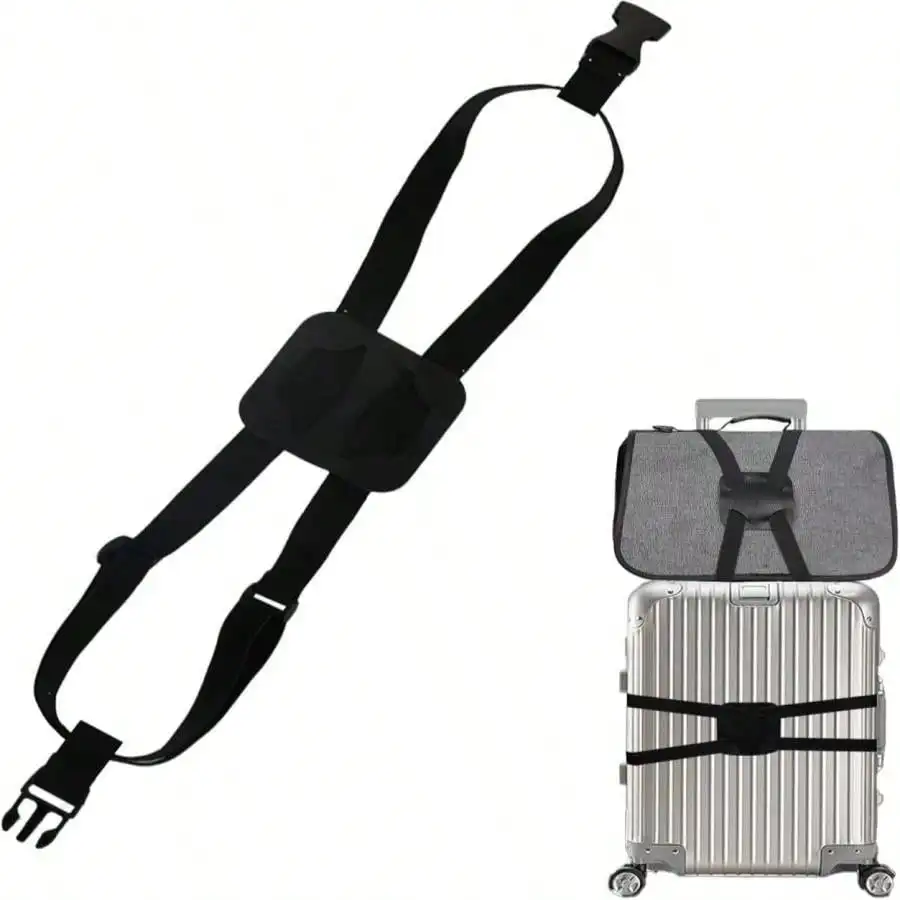 حزام أمتعة مرن أسود مع خطافات - يجب اقتناؤه أثناء السفر وقابل للتمدد لحقائب السفر والمغامرين #1